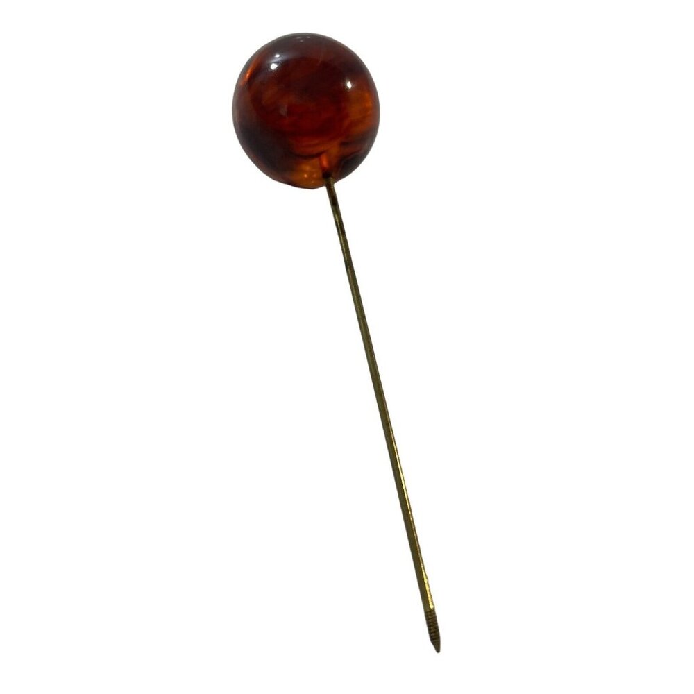Art Deco Butterscotch Amber Bakelite Hat Hair Stick Pin Ball Bead c.1930 11g VTG